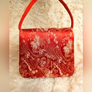 Vintage Elegant Red and Gold Asian Inspired Brocade Handbag Y2k